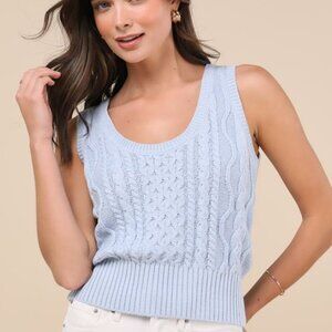 Lulus Sophisticated Staple Light Blue Cable Knit Sweater Vest - Size M